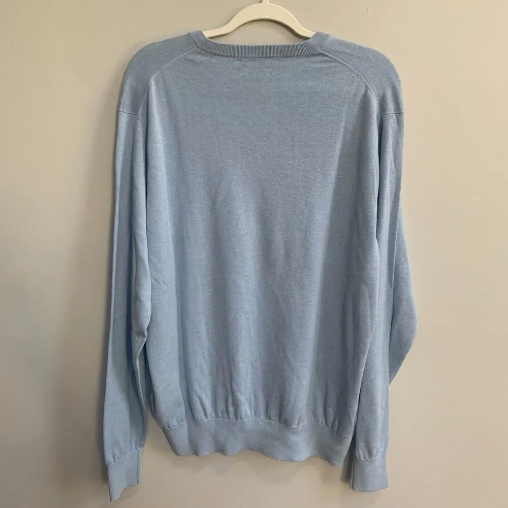 Peter Millar Silk Cashmere V-Neck Sweater Mens XL Blue Pull Over Preppy Office